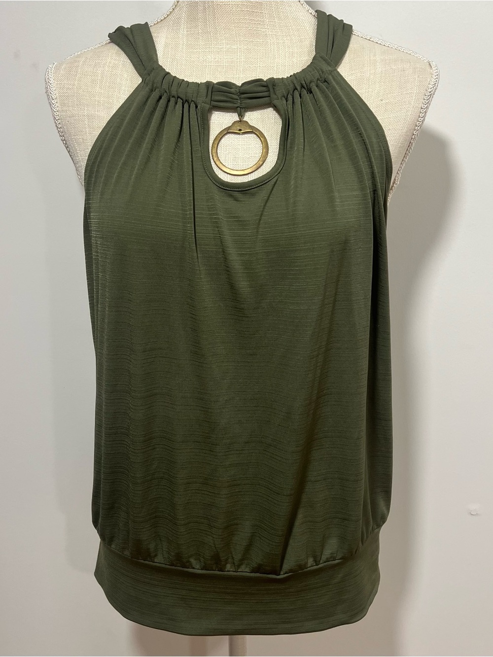 Alyx Olive Green Halter Tank with Gold Ring Detail